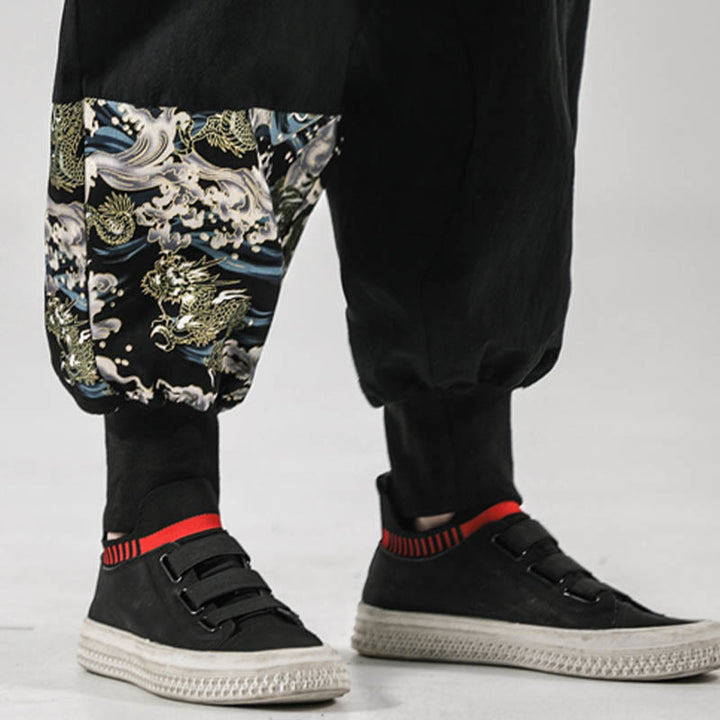 Pantalon sarouel à lacets en coton pour homme avec poches et motif vagues de l'océan et Buddha Stones - image 12