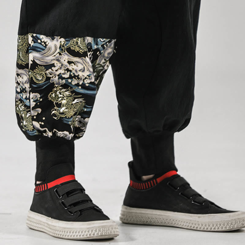 Pantalon harem pour homme à lacets avec poches, motif vagues de l'océan et Buddha Stones - image 11