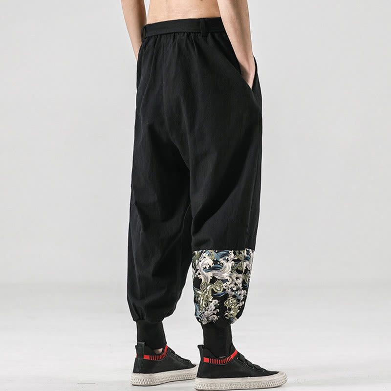 Pantalon sarouel à lacets en coton pour homme avec poches et motif vagues de l'océan et Buddha Stones - image 2