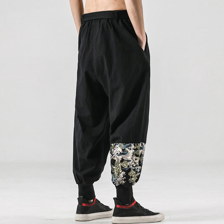 Pantalon sarouel à lacets en coton pour homme avec poches et motif vagues de l'océan et Buddha Stones - image 2