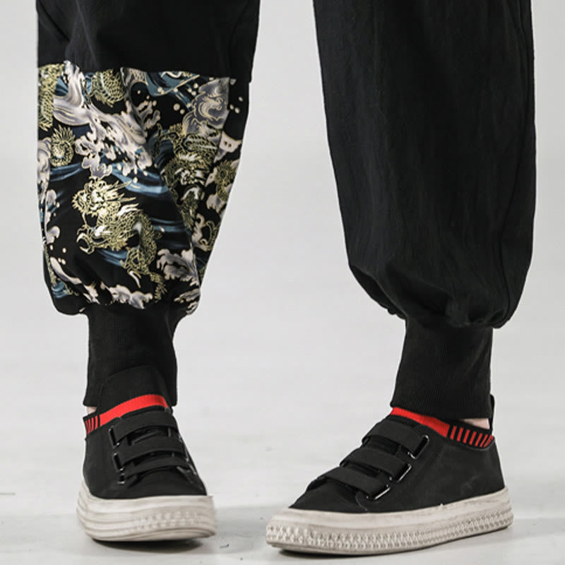 Pantalon harem pour homme à lacets avec poches, motif vagues de l'océan et Buddha Stones - image 12