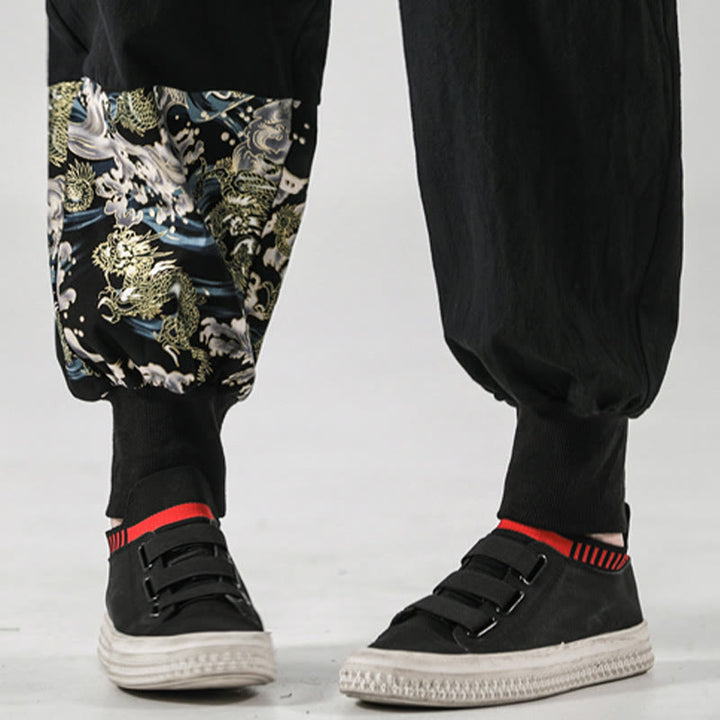 Pantalon harem pour homme à lacets avec poches, motif vagues de l'océan et Buddha Stones - image 12