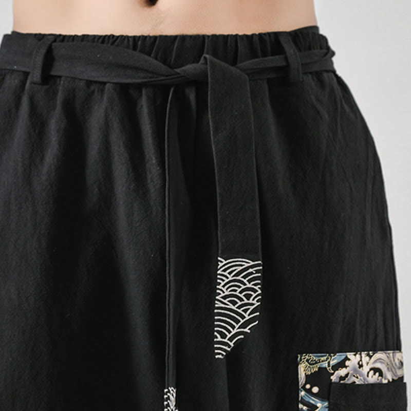 Pantalon sarouel à lacets en coton pour homme avec poches et motif vagues de l'océan et Buddha Stones - image 10