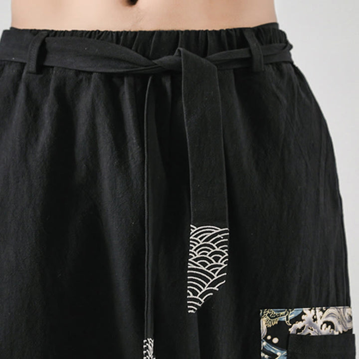 Pantalon sarouel à lacets en coton pour homme avec poches et motif vagues de l'océan et Buddha Stones - image 10