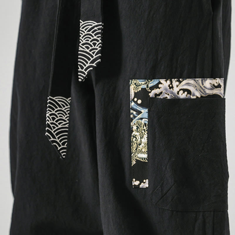 Pantalon sarouel à lacets en coton pour homme avec poches et motif vagues de l'océan et Buddha Stones - image 11