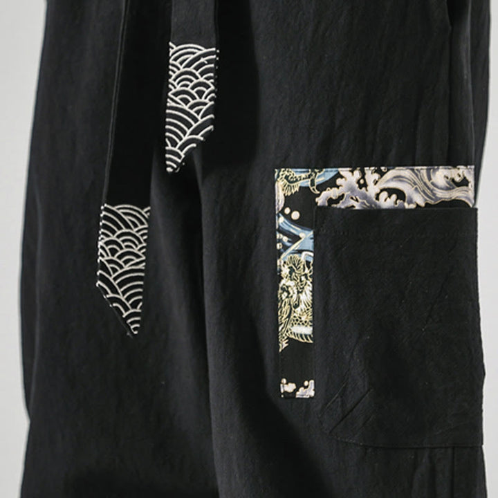 Pantalon sarouel à lacets en coton pour homme avec poches et motif vagues de l'océan et Buddha Stones - image 11