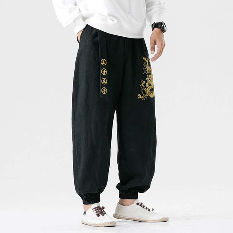 Pantalon en coton pour homme avec poches Motif Buddha Stones Nuages ​​de bon augure Dragon - image 3