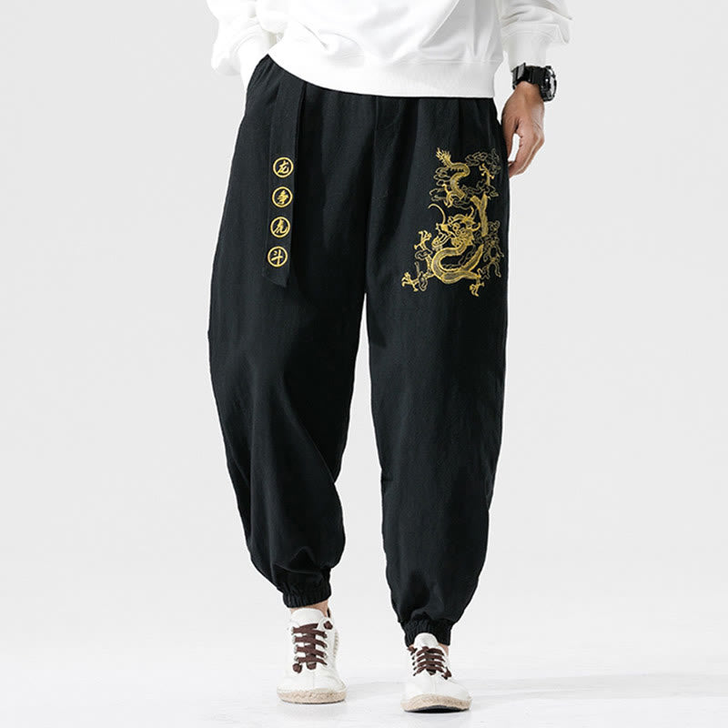 Pantalon en coton pour homme avec poches Motif Buddha Stones Nuages ​​de bon augure Dragon - image 6