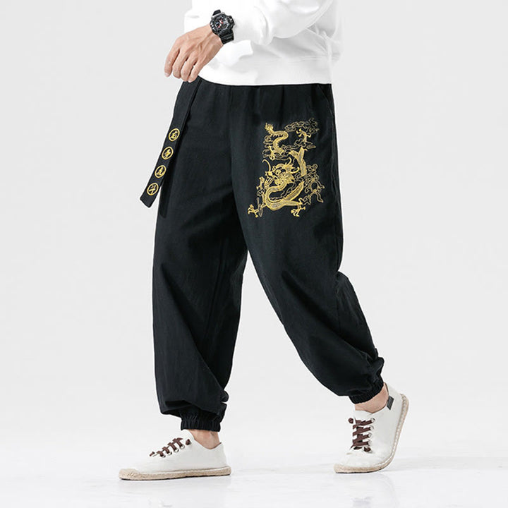 Pantalon en coton pour homme avec poches Motif Buddha Stones Nuages ​​de bon augure Dragon - image 5