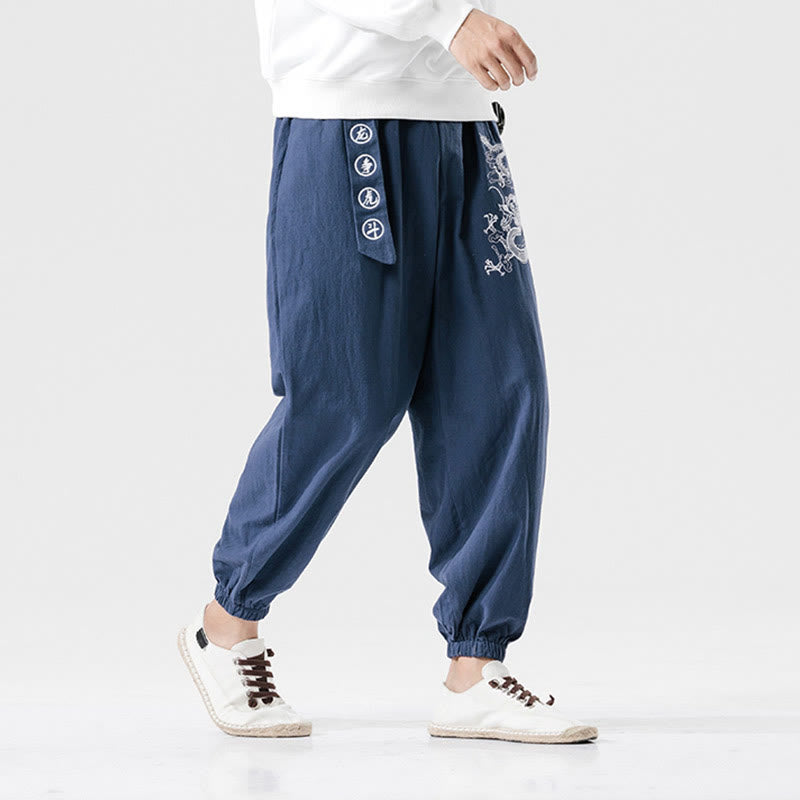 Pantalon en coton pour homme avec poches Motif Buddha Stones Nuages ​​de bon augure Dragon - image 10