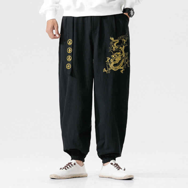 Pantalon en coton pour homme avec poches Motif Buddha Stones Nuages ​​de bon augure Dragon - image 3