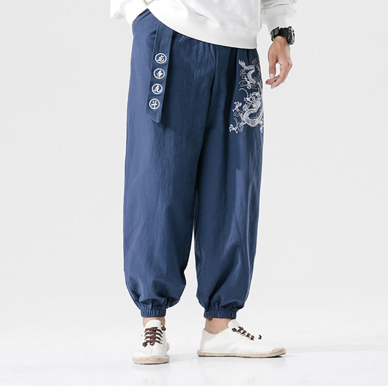 Pantalon en coton pour homme avec poches Motif Buddha Stones Nuages ​​de bon augure Dragon - image 12
