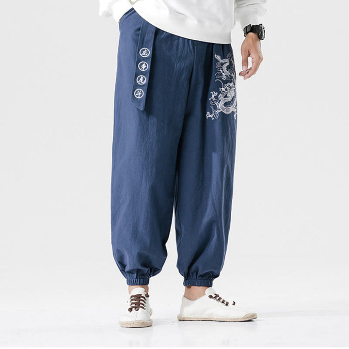 Pantalon en coton pour homme avec poches Motif Buddha Stones Nuages ​​de bon augure Dragon - image 12