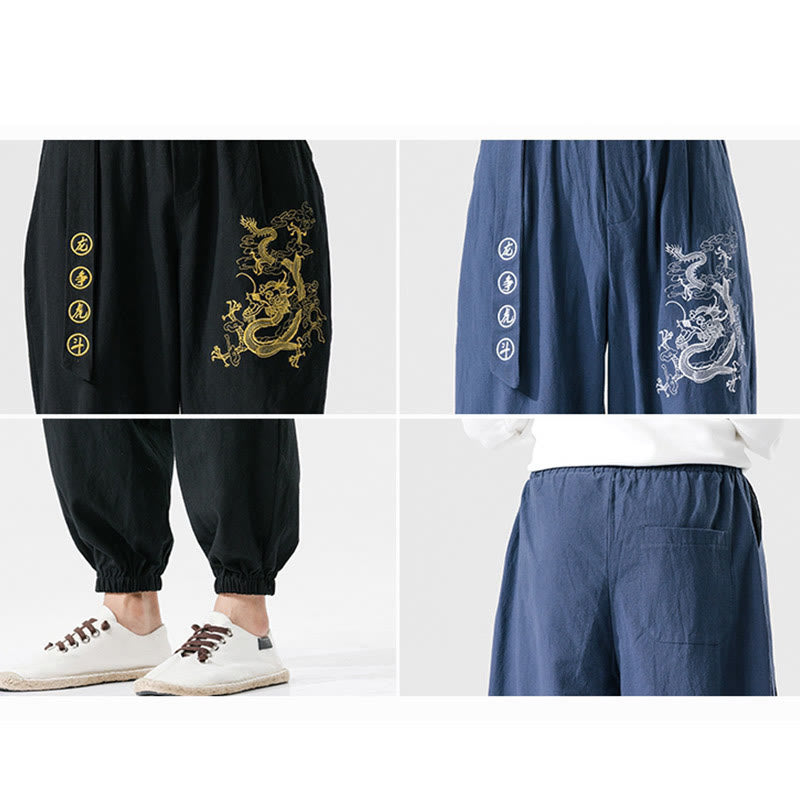 Pantalon en coton pour homme avec poches Motif Buddha Stones Nuages ​​de bon augure Dragon - image 14