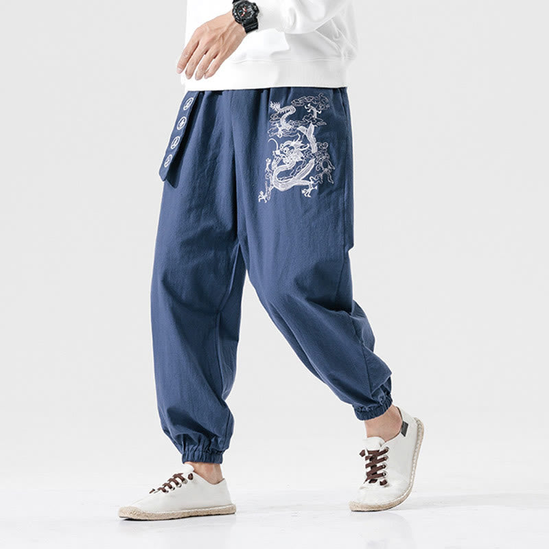 Pantalon en coton pour homme avec poches Motif Buddha Stones Nuages ​​de bon augure Dragon - image 14