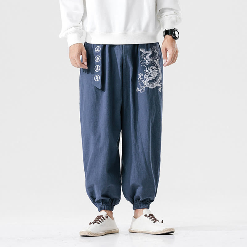Pantalon en coton pour homme avec poches Motif Buddha Stones Nuages ​​de bon augure Dragon - image 10