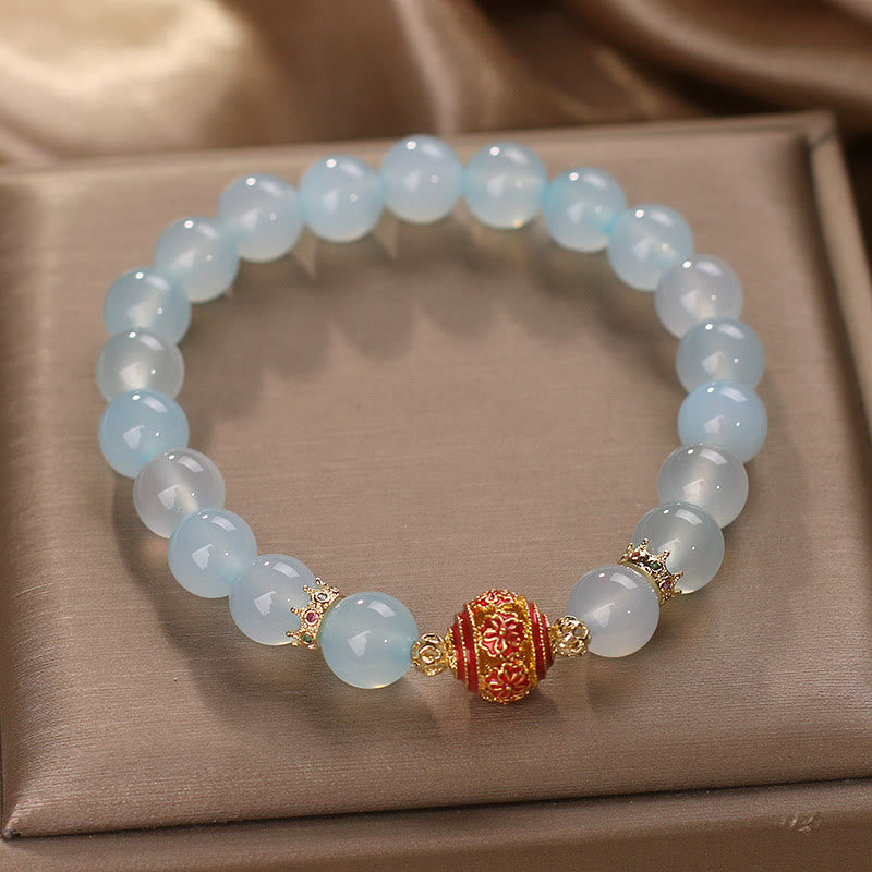 Bracelet de guérison en perles de fleur d'aigue-marine naturelle Buddha Stones