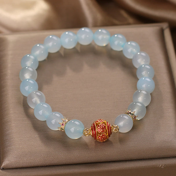 Bracelet de guérison en perles de fleur d'aigue-marine naturelle Buddha Stones