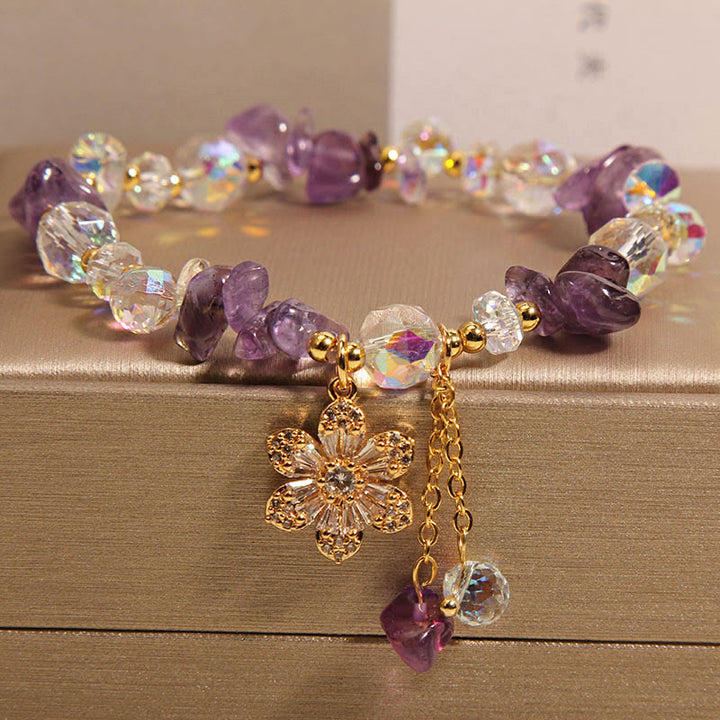 Bracelet de guérison spirituelle en forme de fleur de zircon et de cristal blanc avec Buddha Stones, améthyste, citrine