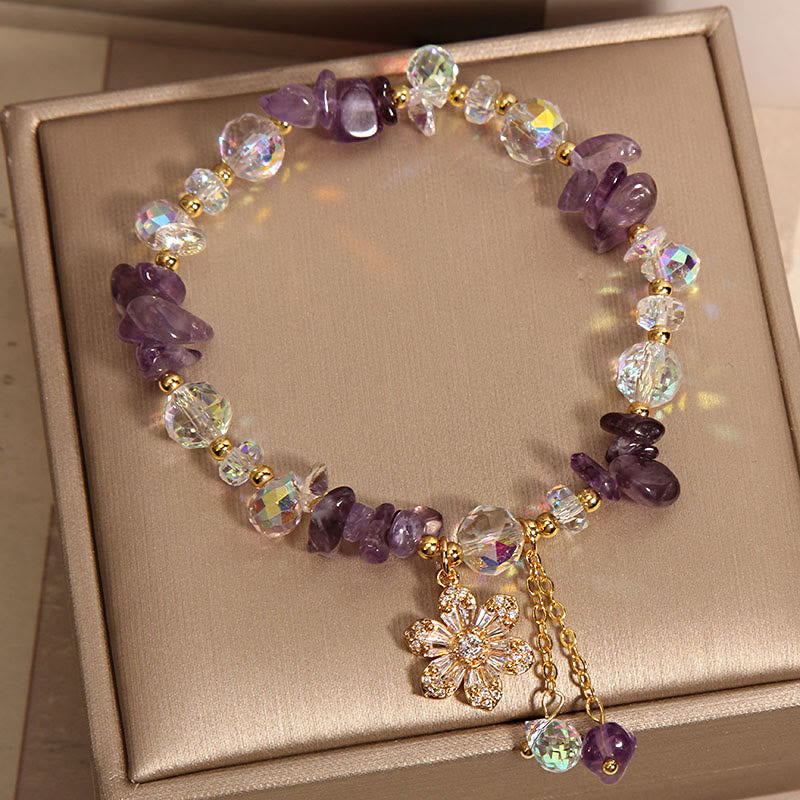 Bracelet de guérison spirituelle en forme de fleur de zircon et de cristal blanc avec Buddha Stones, améthyste, citrine
