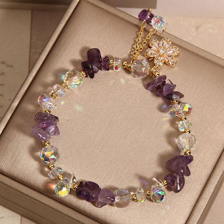 Bracelet de guérison spirituelle en forme de fleur de zircon et de cristal blanc avec Buddha Stones, améthyste, citrine