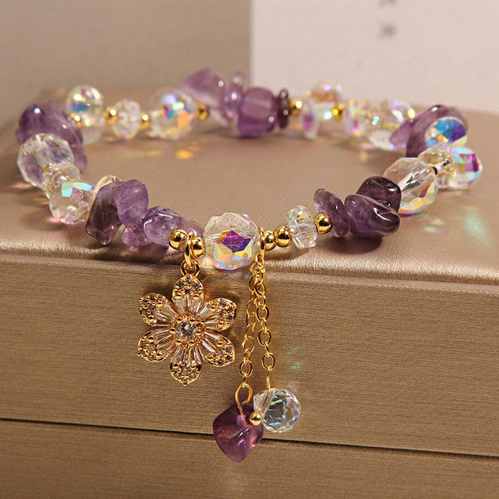 Bracelet de guérison spirituelle en forme de fleur de zircon et de cristal blanc avec Buddha Stones, améthyste, citrine