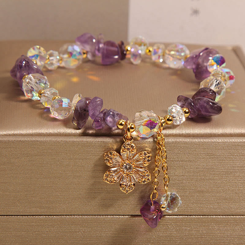 Bracelet de guérison spirituelle en forme de fleur de zircon et de cristal blanc avec Buddha Stones, améthyste, citrine