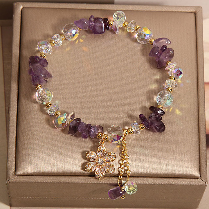 Bracelet de guérison spirituelle en forme de fleur de zircon et de cristal blanc avec Buddha Stones, améthyste, citrine