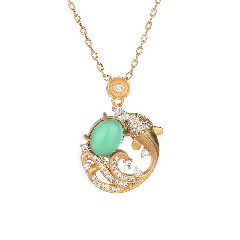 Collier pendentif force poisson koi calcédoine verte Buddha Stones - image 5