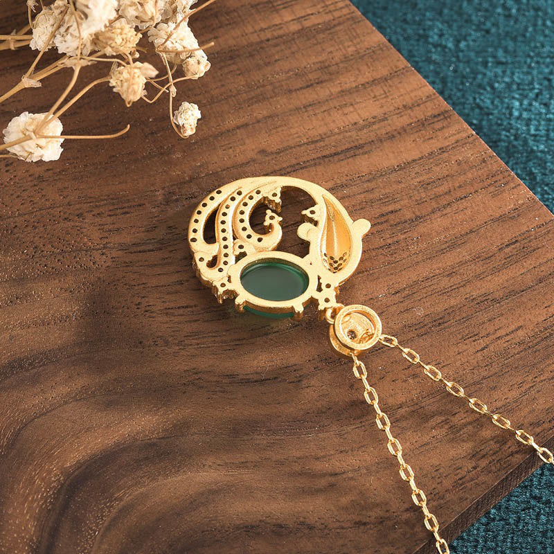 Collier pendentif force poisson koi calcédoine verte Buddha Stones - image 4