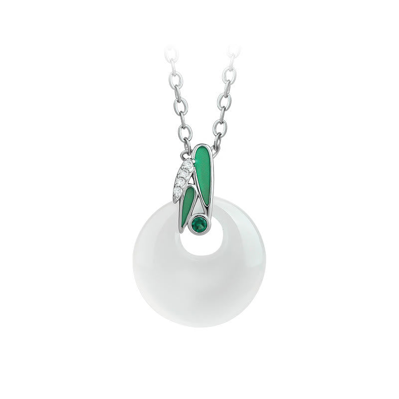 Buddha Stones en calcédoine naturelle et feuille de bambou avec boucle de paix et richesse