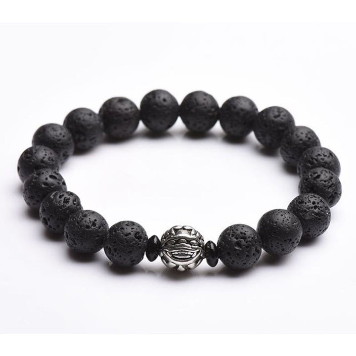 Bracelet de richesse PiXiu en cuivre blanc avec perles de pierre de lave et Buddha Stones