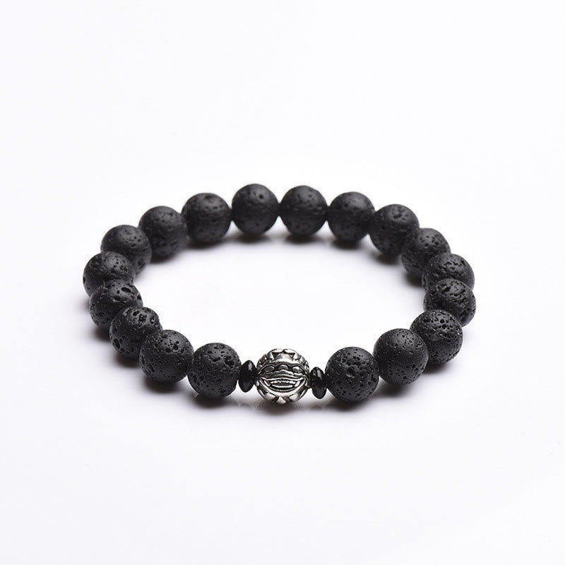 Bracelet de richesse PiXiu en cuivre blanc avec perles de pierre de lave et Buddha Stones
