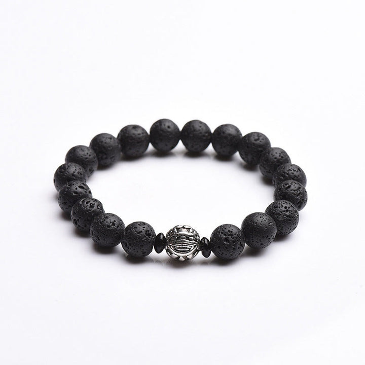 Bracelet de richesse PiXiu en cuivre blanc avec perles de pierre de lave et Buddha Stones