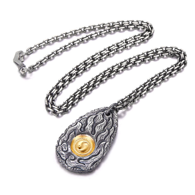 Collier pendentif Tai Chi Yin Yang en argent sterling 999 et or 999 Buddha Stones