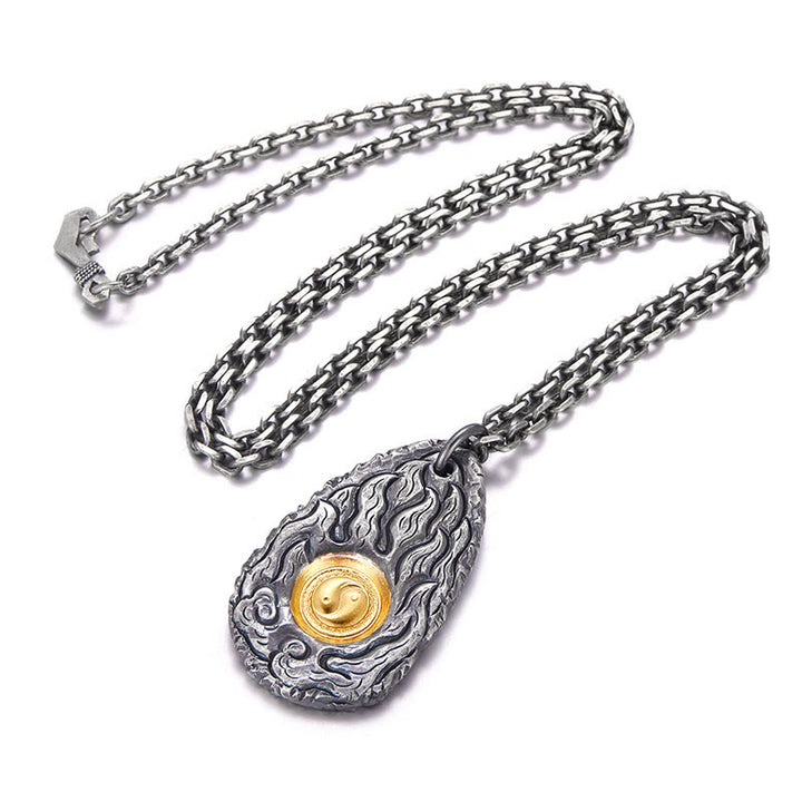Collier pendentif Tai Chi Yin Yang en argent sterling 999 et or 999 Buddha Stones