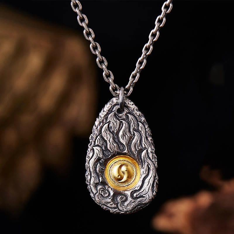 Collier pendentif Tai Chi Yin Yang en argent sterling 999 et or 999 Buddha Stones