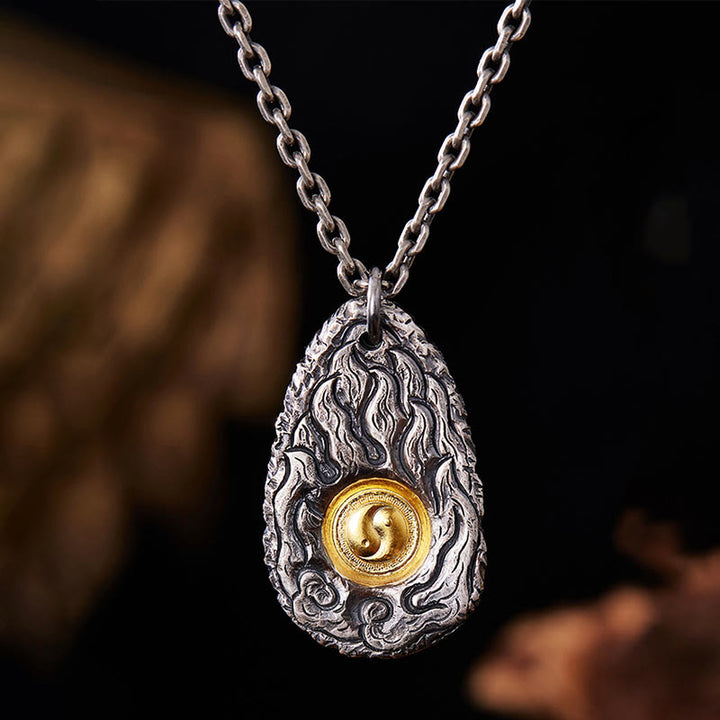 Collier pendentif Tai Chi Yin Yang en argent sterling 999 et or 999 Buddha Stones