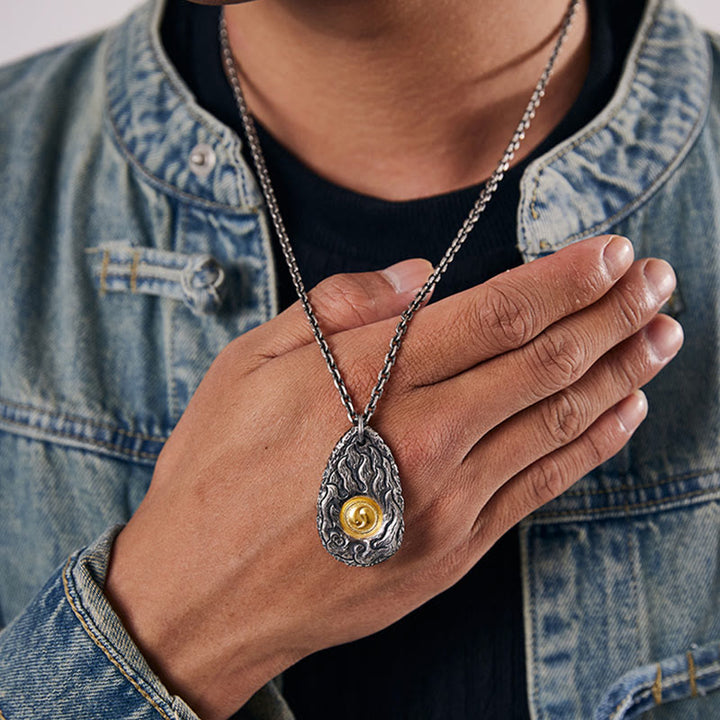 Collier pendentif Tai Chi Yin Yang en argent sterling 999 et or 999 Buddha Stones