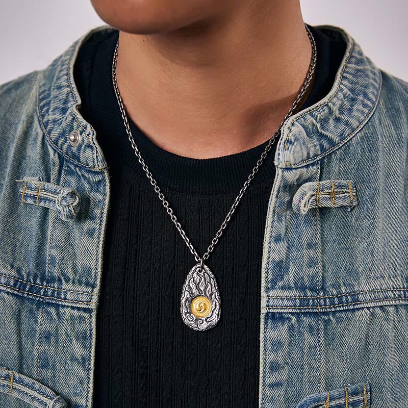 Collier pendentif Tai Chi Yin Yang en argent sterling 999 et or 999 Buddha Stones