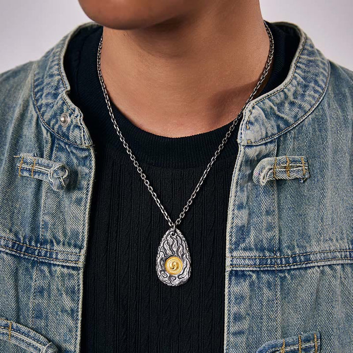 Collier pendentif Tai Chi Yin Yang en argent sterling 999 et or 999 Buddha Stones