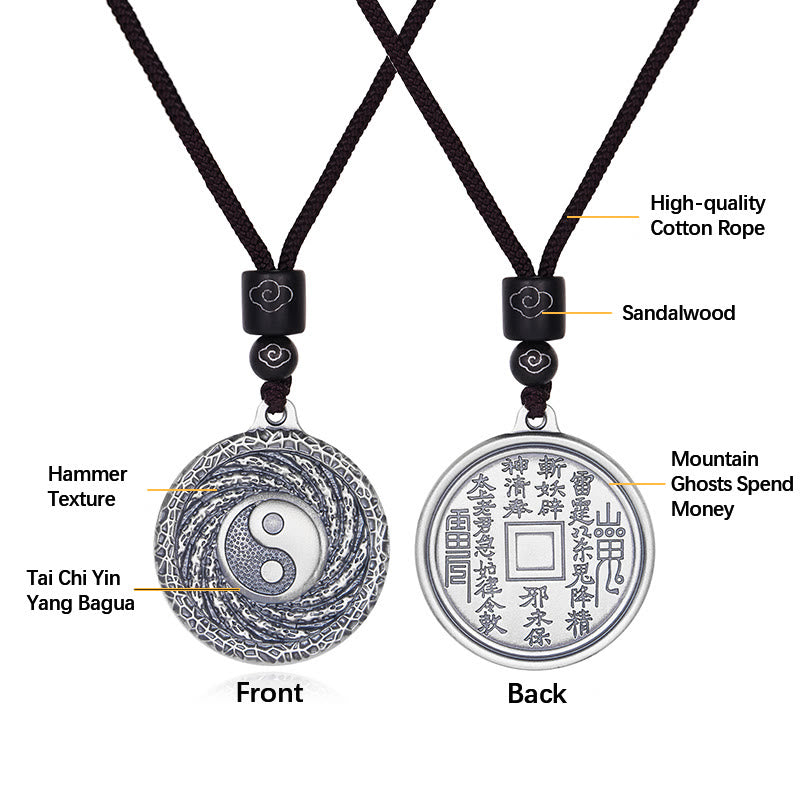 Collier pendentif en argent sterling 999 Buddha Stones, Tai Chi, Yin Yang, Bagua, motif fantômes des montagnes, pour dépenser de l'argent - image 23