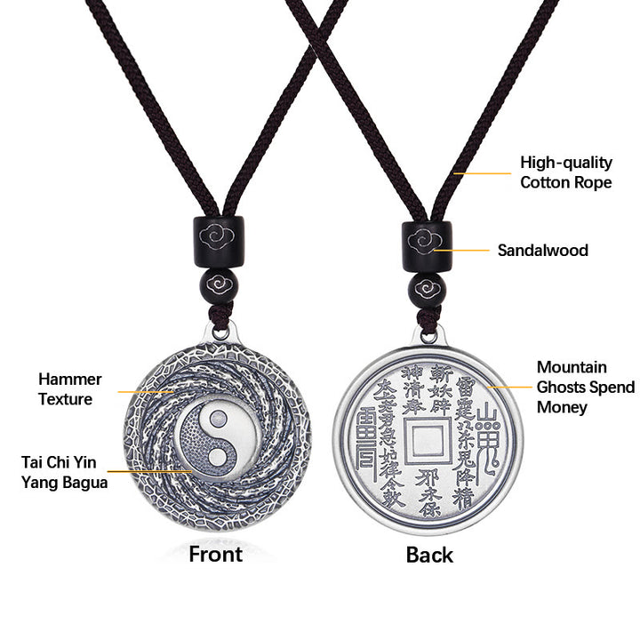 Collier pendentif en argent sterling 999 Buddha Stones, Tai Chi, Yin Yang, Bagua, motif fantômes des montagnes, pour dépenser de l'argent - image 23