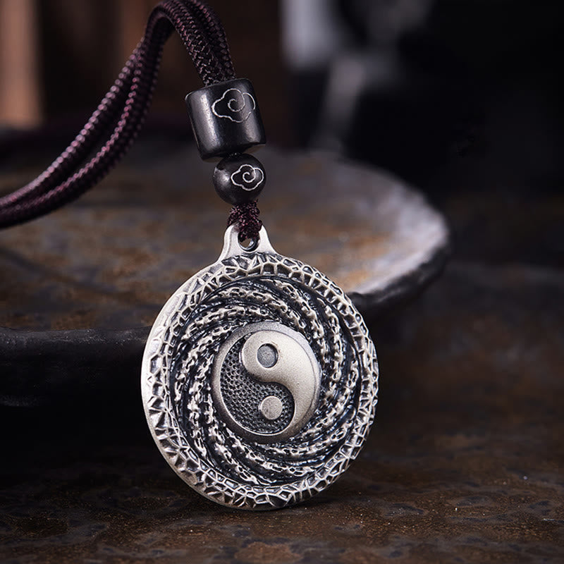 Collier pendentif en argent sterling 999 Buddha Stones, Tai Chi, Yin Yang, Bagua, motif fantômes des montagnes, pour dépenser de l'argent - Argent sterling 999 (pièce de monnaie fantôme de la montagne et Yin Yang Bagua) - image 1