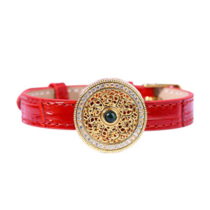 Bracelet en cuir plaqué or 24 Buddha Stones avec six mots vrais et huit trésors en jade et boussole
