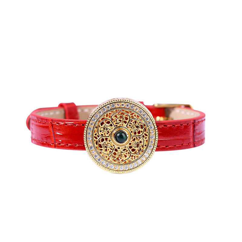 Bracelet en cuir plaqué or 24 Buddha Stones avec six mots vrais et huit trésors en jade et boussole