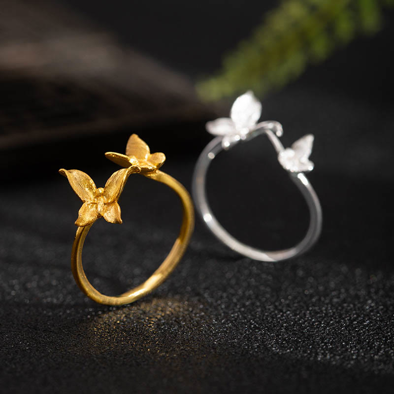 Bague d'amour papillon en argent sterling 925 avec Buddha Stones - image 1