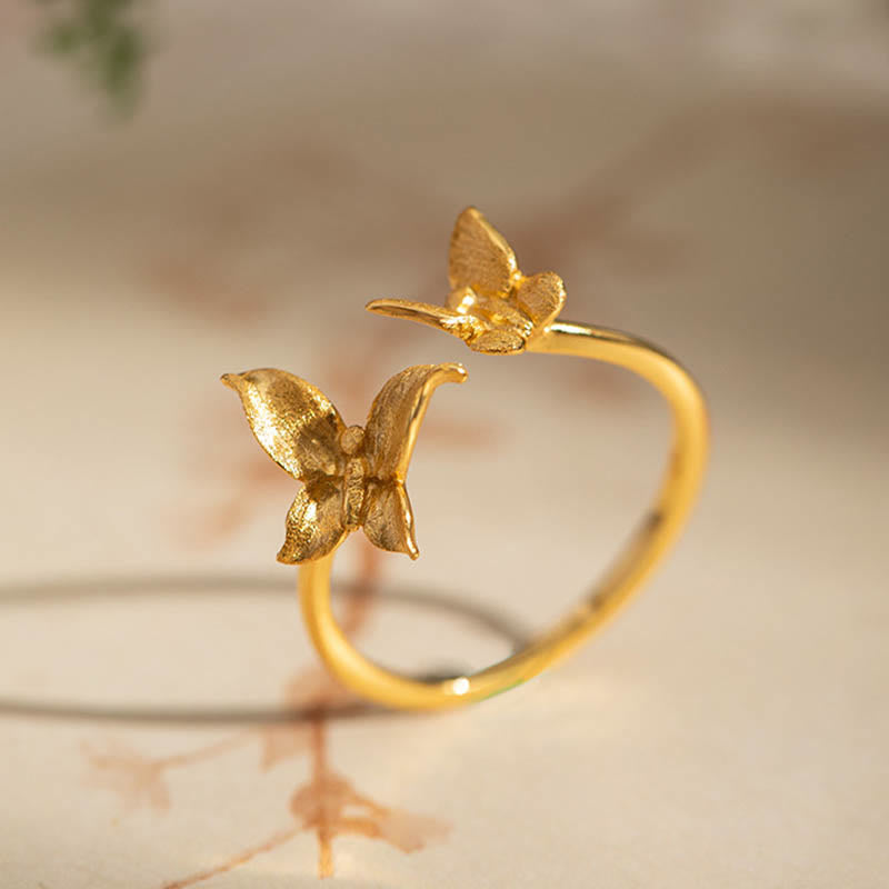 Bague d'amour papillon en argent sterling 925 avec Buddha Stones - Doré - image 3