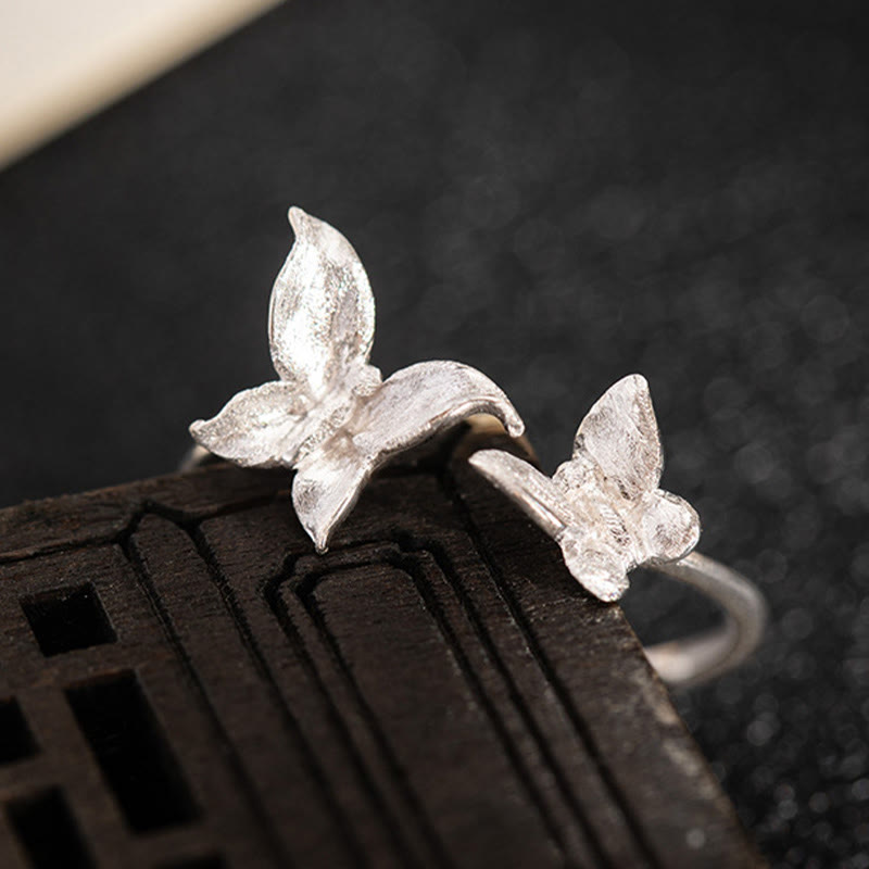 Bague d'amour papillon en argent sterling 925 avec Buddha Stones