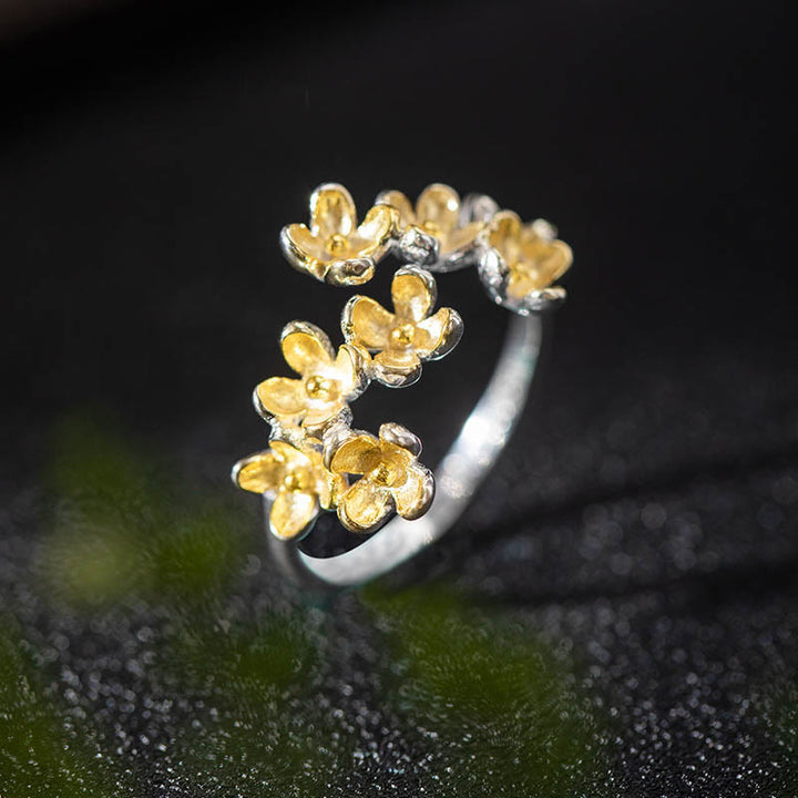 Bague Osmanthus Fragrans en argent sterling 925 avec Buddha Stones